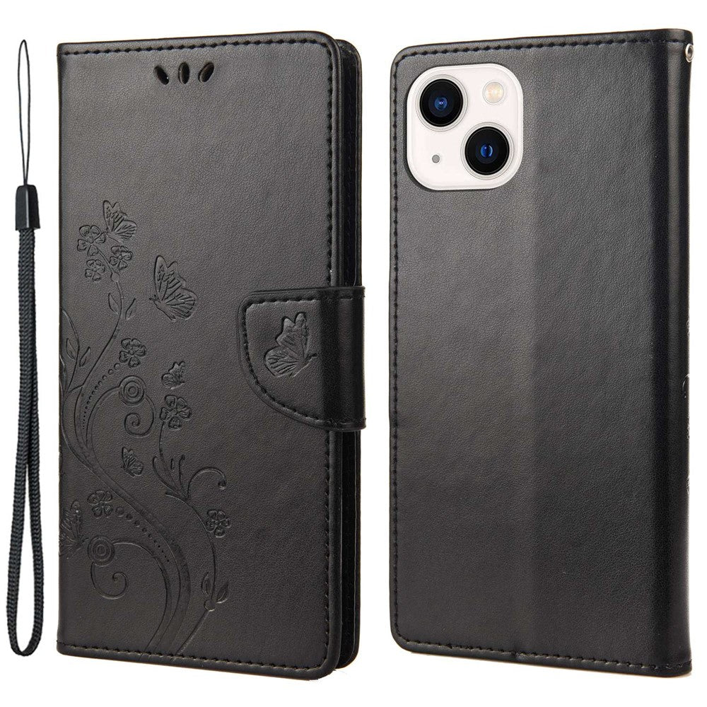 For iPhone 14 6.1 inch Smartphone Shell Imprinted Butterflies Leather Mobile Phone Case Wallet Stand Covering