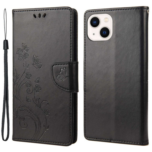 For iPhone 14 6.1 inch Smartphone Shell Imprinted Butterflies Leather Mobile Phone Case Wallet Stand Covering