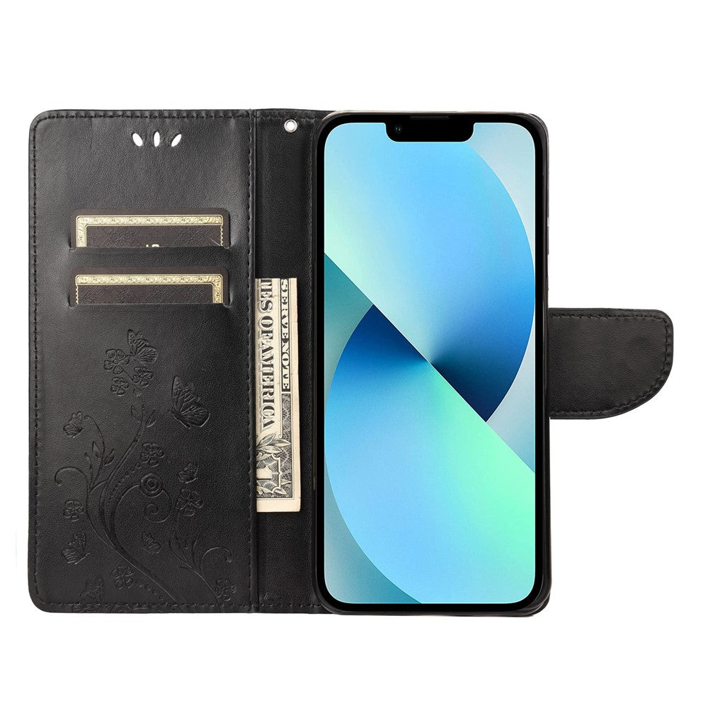 For iPhone 14 6.1 inch Smartphone Shell Imprinted Butterflies Leather Mobile Phone Case Wallet Stand Covering