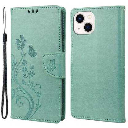 For iPhone 14 6.1 inch Smartphone Shell Imprinted Butterflies Leather Mobile Phone Case Wallet Stand Covering
