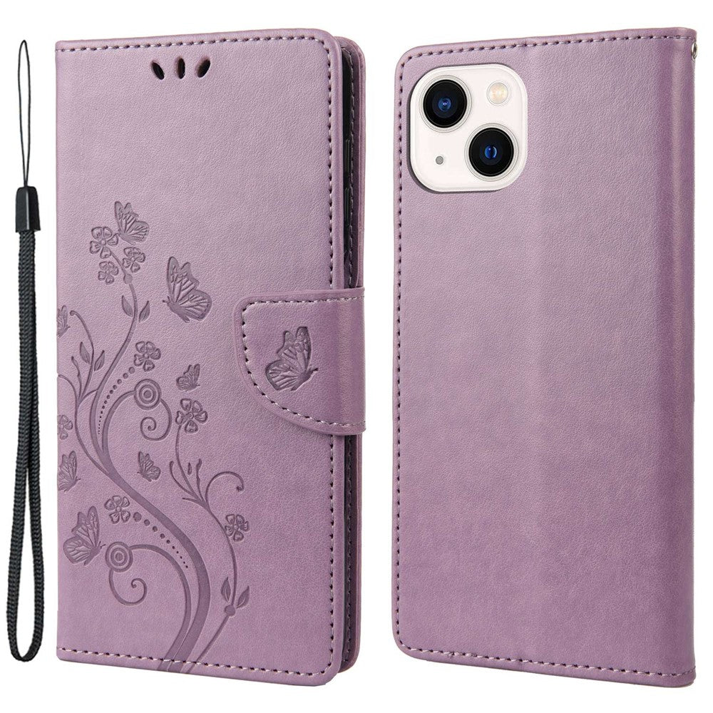 For iPhone 14 6.1 inch Smartphone Shell Imprinted Butterflies Leather Mobile Phone Case Wallet Stand Covering