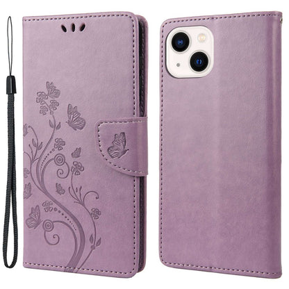 For iPhone 14 6.1 inch Smartphone Shell Imprinted Butterflies Leather Mobile Phone Case Wallet Stand Covering