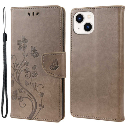 For iPhone 14 6.1 inch Smartphone Shell Imprinted Butterflies Leather Mobile Phone Case Wallet Stand Covering