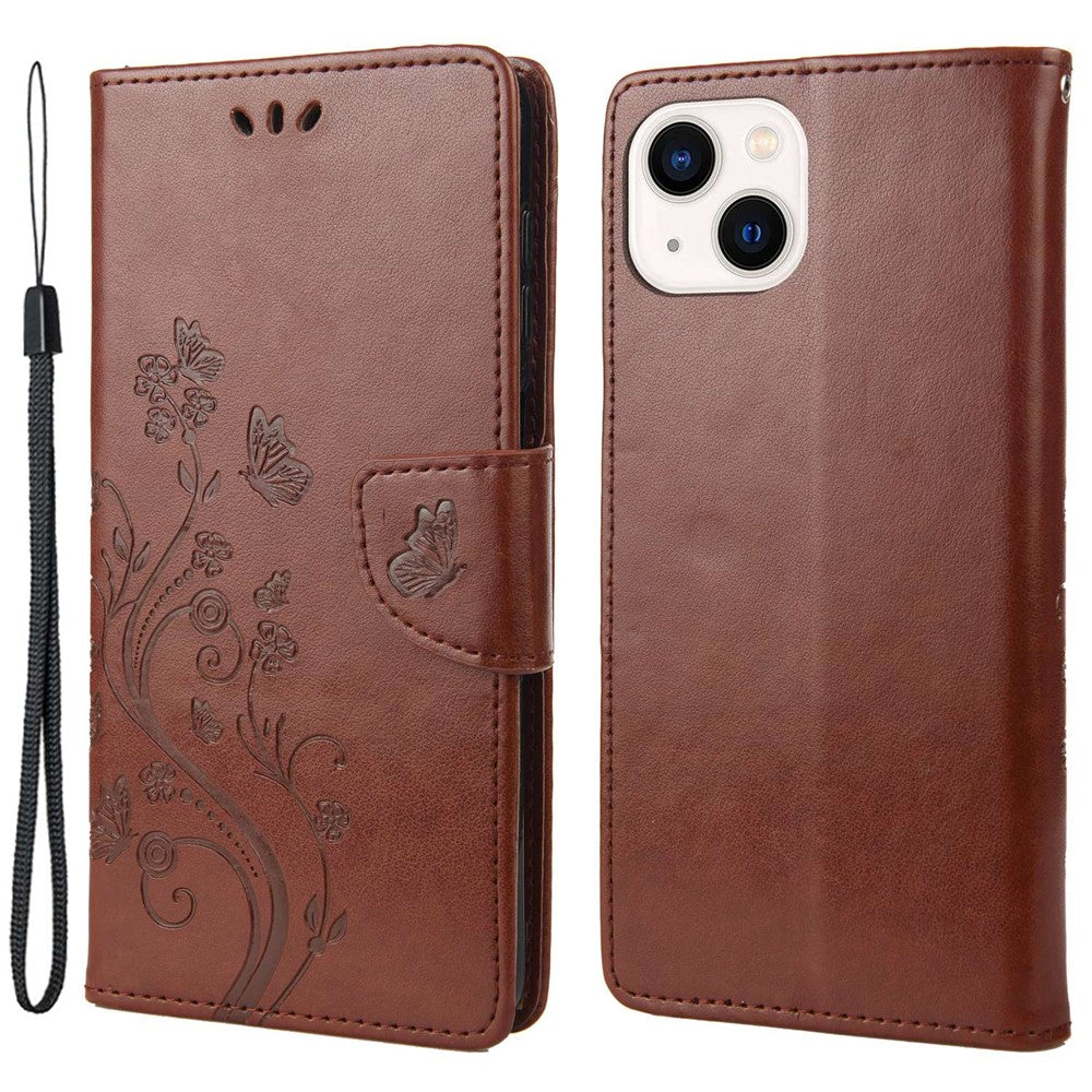 For iPhone 14 6.1 inch Smartphone Shell Imprinted Butterflies Leather Mobile Phone Case Wallet Stand Covering