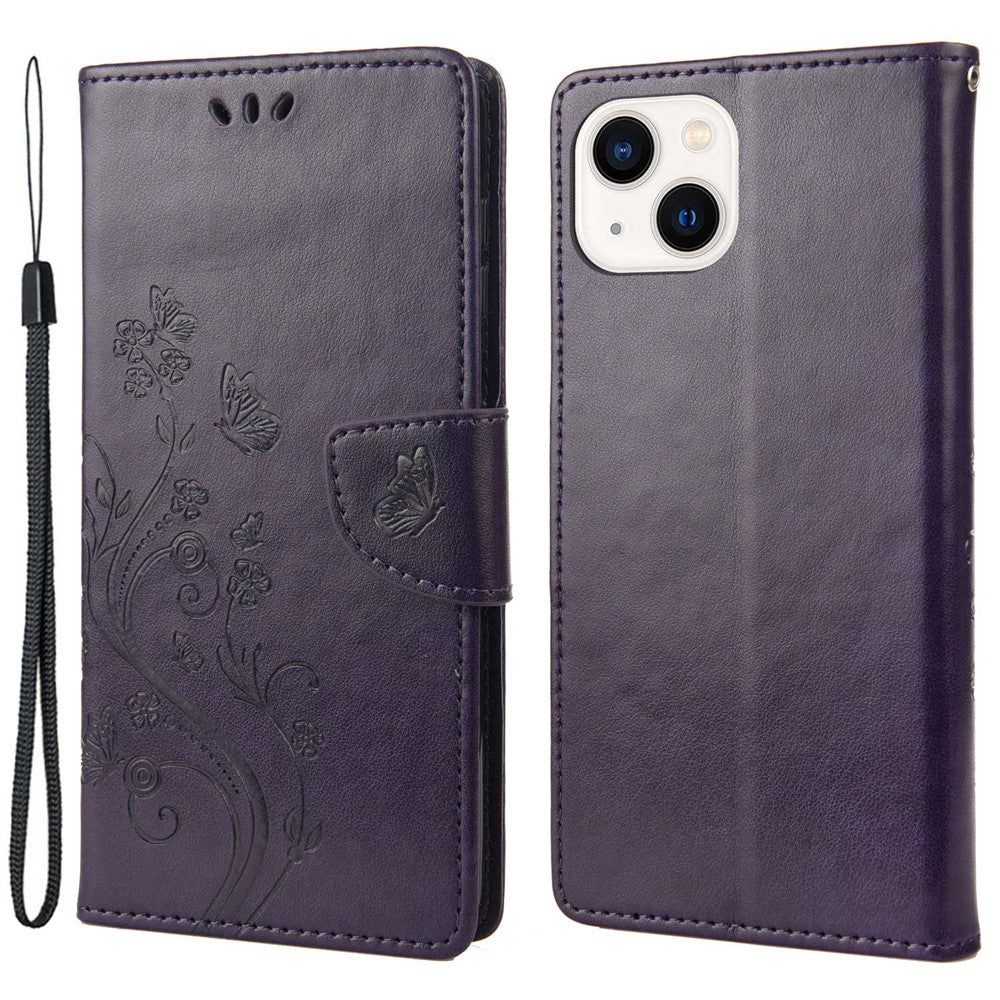 For iPhone 14 6.1 inch Smartphone Shell Imprinted Butterflies Leather Mobile Phone Case Wallet Stand Covering