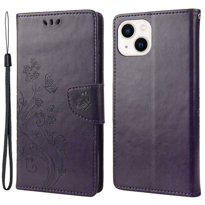 For iPhone 14 6.1 inch Smartphone Shell Imprinted Butterflies Leather Mobile Phone Case Wallet Stand Covering