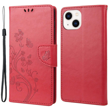 For iPhone 14 6.1 inch Smartphone Shell Imprinted Butterflies Leather Mobile Phone Case Wallet Stand Covering