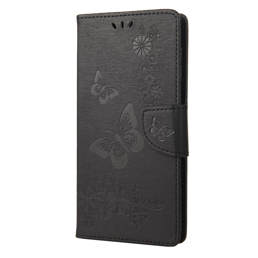 For iPhone 14 Pro Max 6.7 inch Supporting Stand PU Leather Imprinting Big Butterflies Flower Pattern Phone Cover Wallet Phone Case with Strap