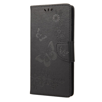 For iPhone 14 Pro Max 6.7 inch Supporting Stand PU Leather Imprinting Big Butterflies Flower Pattern Phone Cover Wallet Phone Case with Strap