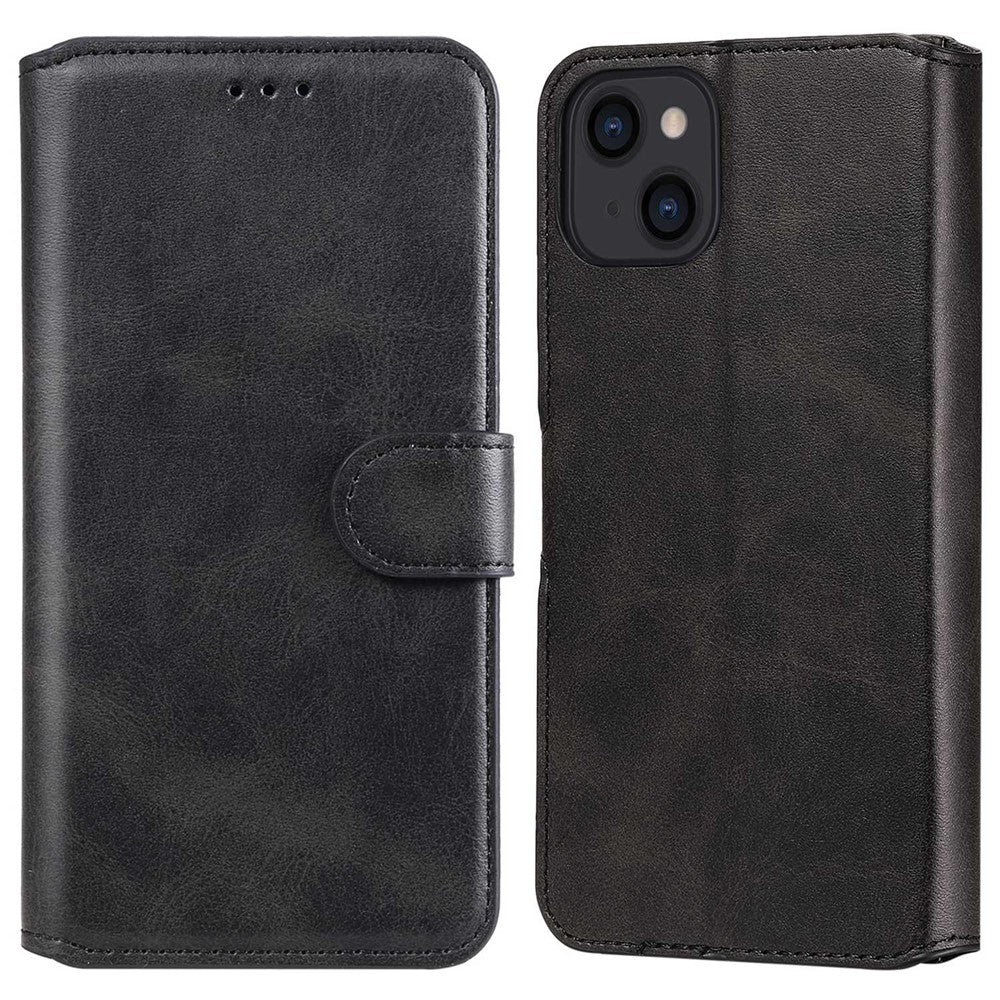For iPhone 14 6.1 inch Calf Texture PU Leather Phone Cover Magnetic Shockproof Stand Wallet Style Case