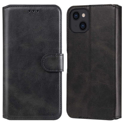 For iPhone 14 6.1 inch Calf Texture PU Leather Phone Cover Magnetic Shockproof Stand Wallet Style Case
