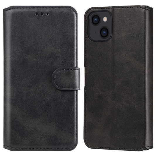 For iPhone 14 6.1 inch Calf Texture PU Leather Phone Cover Magnetic Shockproof Stand Wallet Style Case