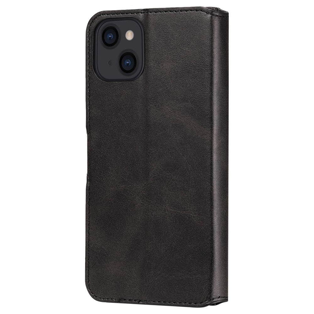 For iPhone 14 6.1 inch Calf Texture PU Leather Phone Cover Magnetic Shockproof Stand Wallet Style Case