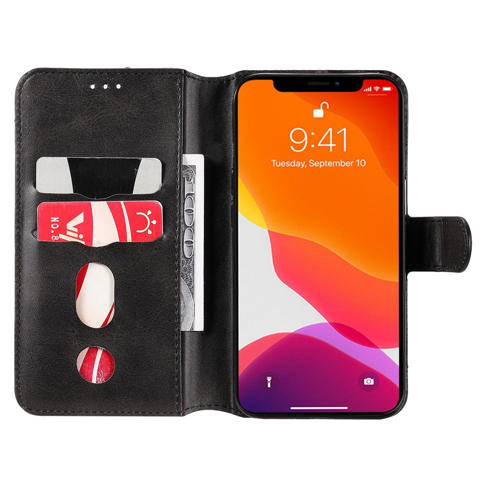 For iPhone 14 6.1 inch Calf Texture PU Leather Phone Cover Magnetic Shockproof Stand Wallet Style Case