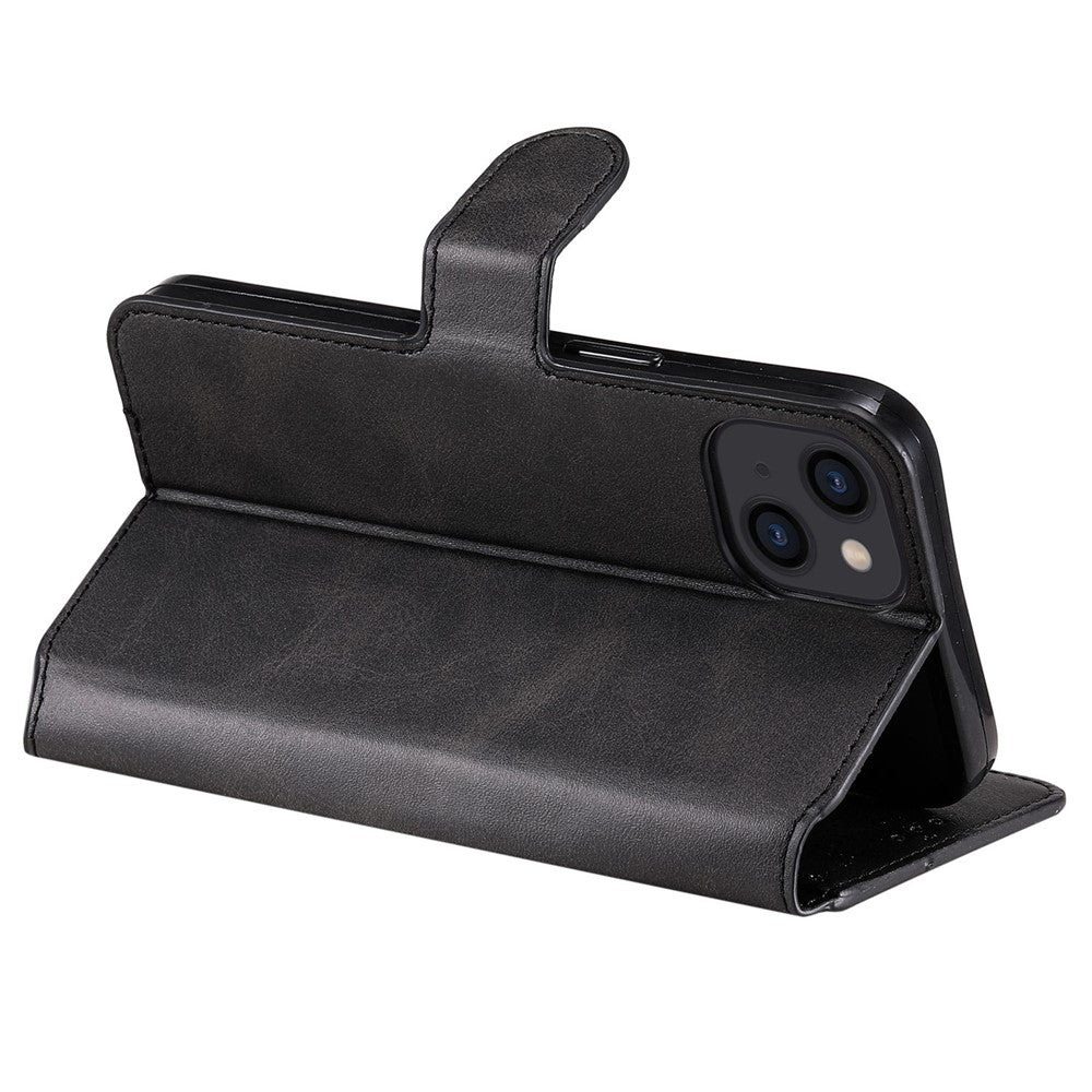 For iPhone 14 6.1 inch Calf Texture PU Leather Phone Cover Magnetic Shockproof Stand Wallet Style Case