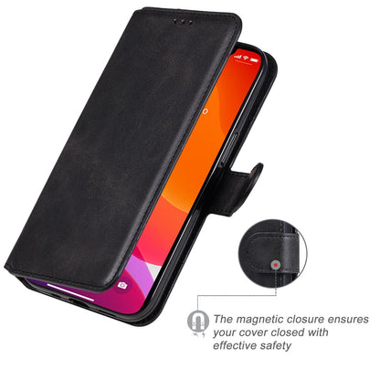 For iPhone 14 6.1 inch Calf Texture PU Leather Phone Cover Magnetic Shockproof Stand Wallet Style Case