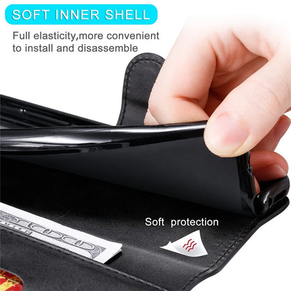 For iPhone 14 6.1 inch Calf Texture PU Leather Phone Cover Magnetic Shockproof Stand Wallet Style Case