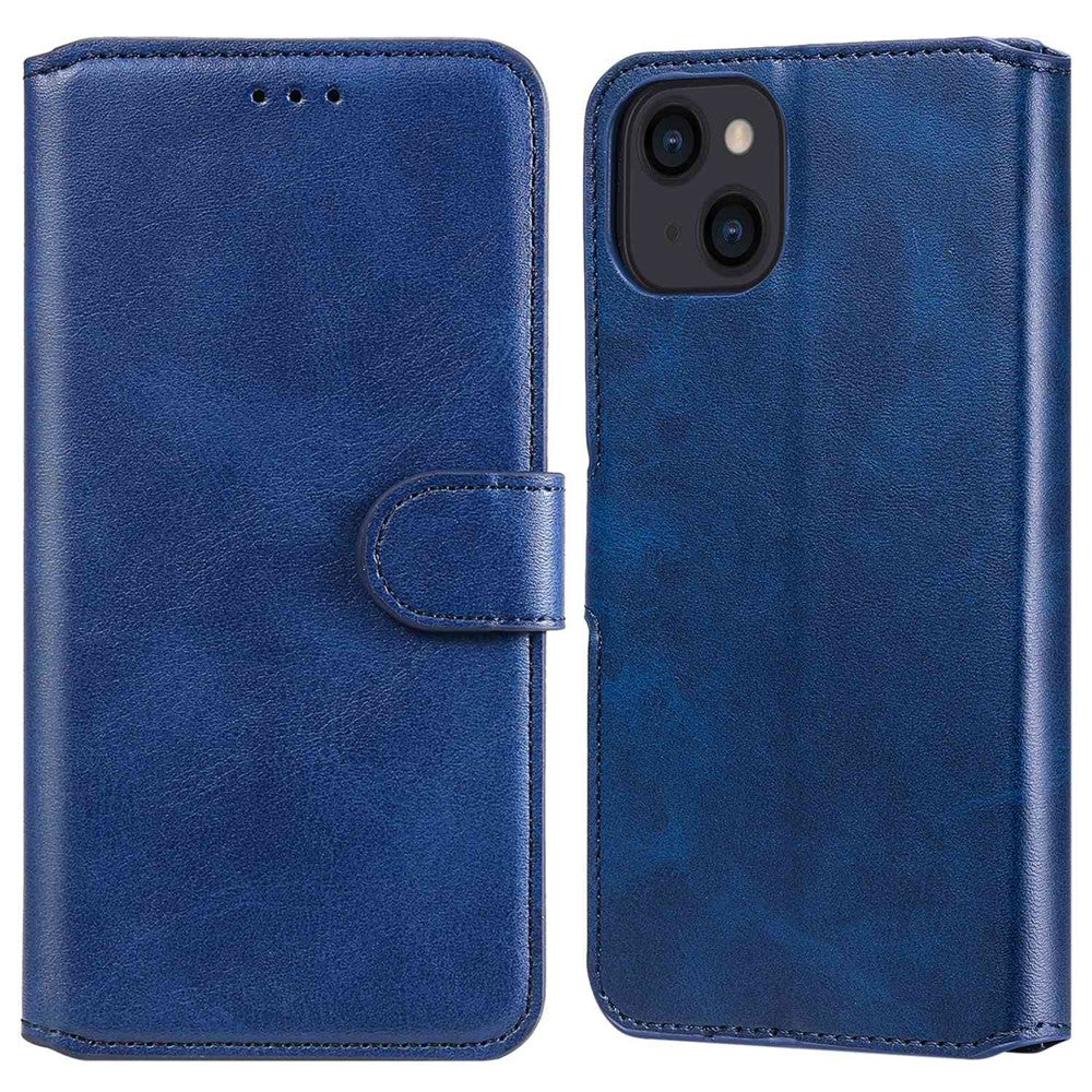 For iPhone 14 6.1 inch Calf Texture PU Leather Phone Cover Magnetic Shockproof Stand Wallet Style Case