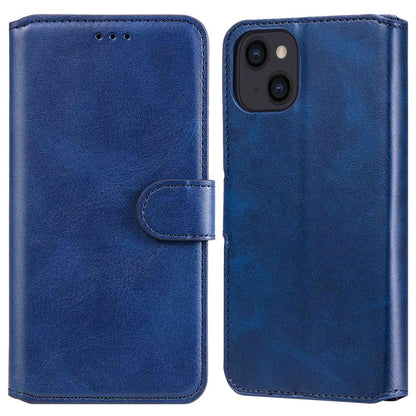 For iPhone 14 6.1 inch Calf Texture PU Leather Phone Cover Magnetic Shockproof Stand Wallet Style Case