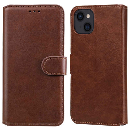 For iPhone 14 6.1 inch Calf Texture PU Leather Phone Cover Magnetic Shockproof Stand Wallet Style Case