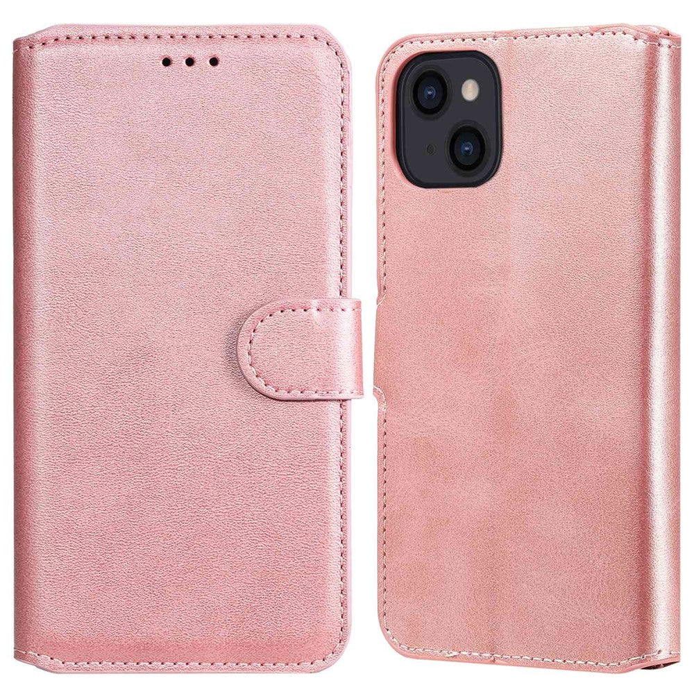 For iPhone 14 6.1 inch Calf Texture PU Leather Phone Cover Magnetic Shockproof Stand Wallet Style Case