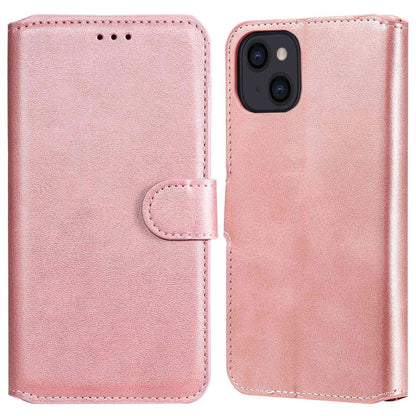 For iPhone 14 6.1 inch Calf Texture PU Leather Phone Cover Magnetic Shockproof Stand Wallet Style Case