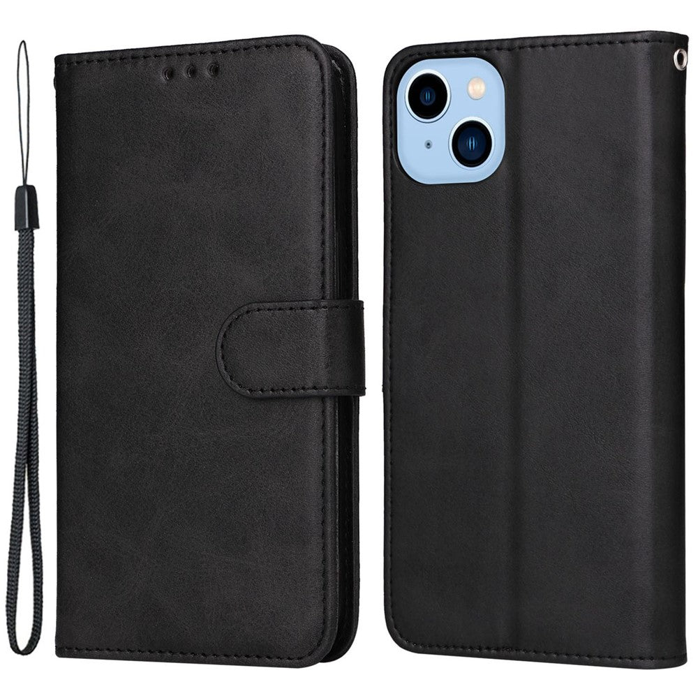 For iPhone 14 Plus Calf Texture PU Leather Magnetic Clasp Phone Stand Wallet Cover Drop-proof Case
