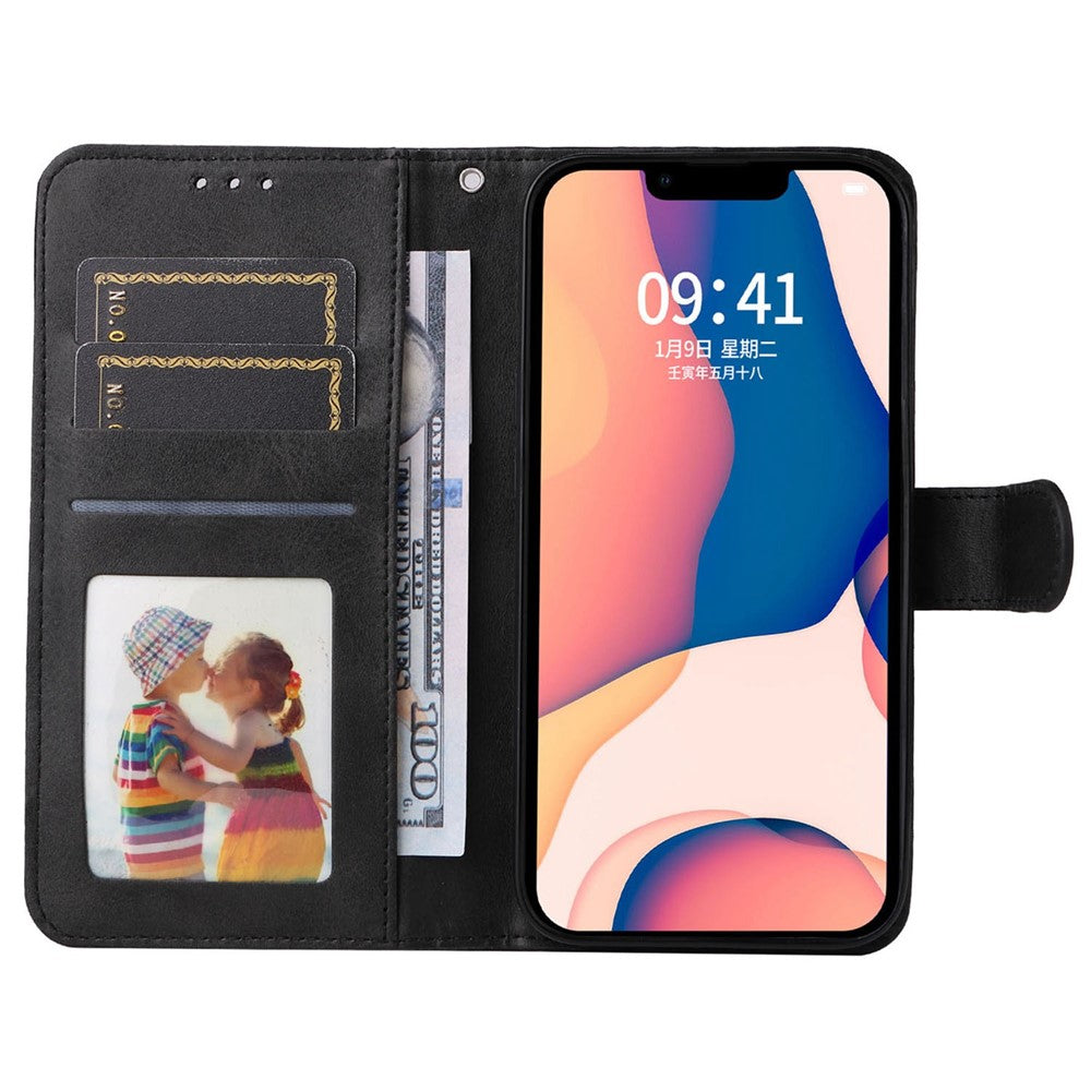 For iPhone 14 Plus Calf Texture PU Leather Magnetic Clasp Phone Stand Wallet Cover Drop-proof Case