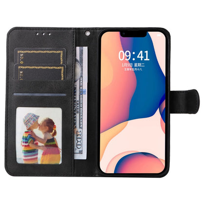For iPhone 14 Plus Calf Texture PU Leather Magnetic Clasp Phone Stand Wallet Cover Drop-proof Case