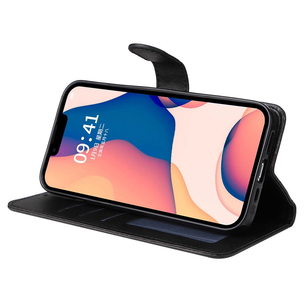 For iPhone 14 Plus Calf Texture PU Leather Magnetic Clasp Phone Stand Wallet Cover Drop-proof Case