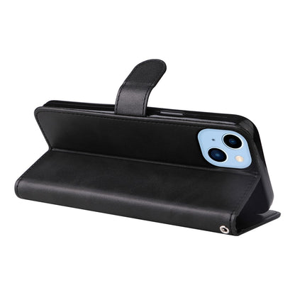 For iPhone 14 Plus Calf Texture PU Leather Magnetic Clasp Phone Stand Wallet Cover Drop-proof Case