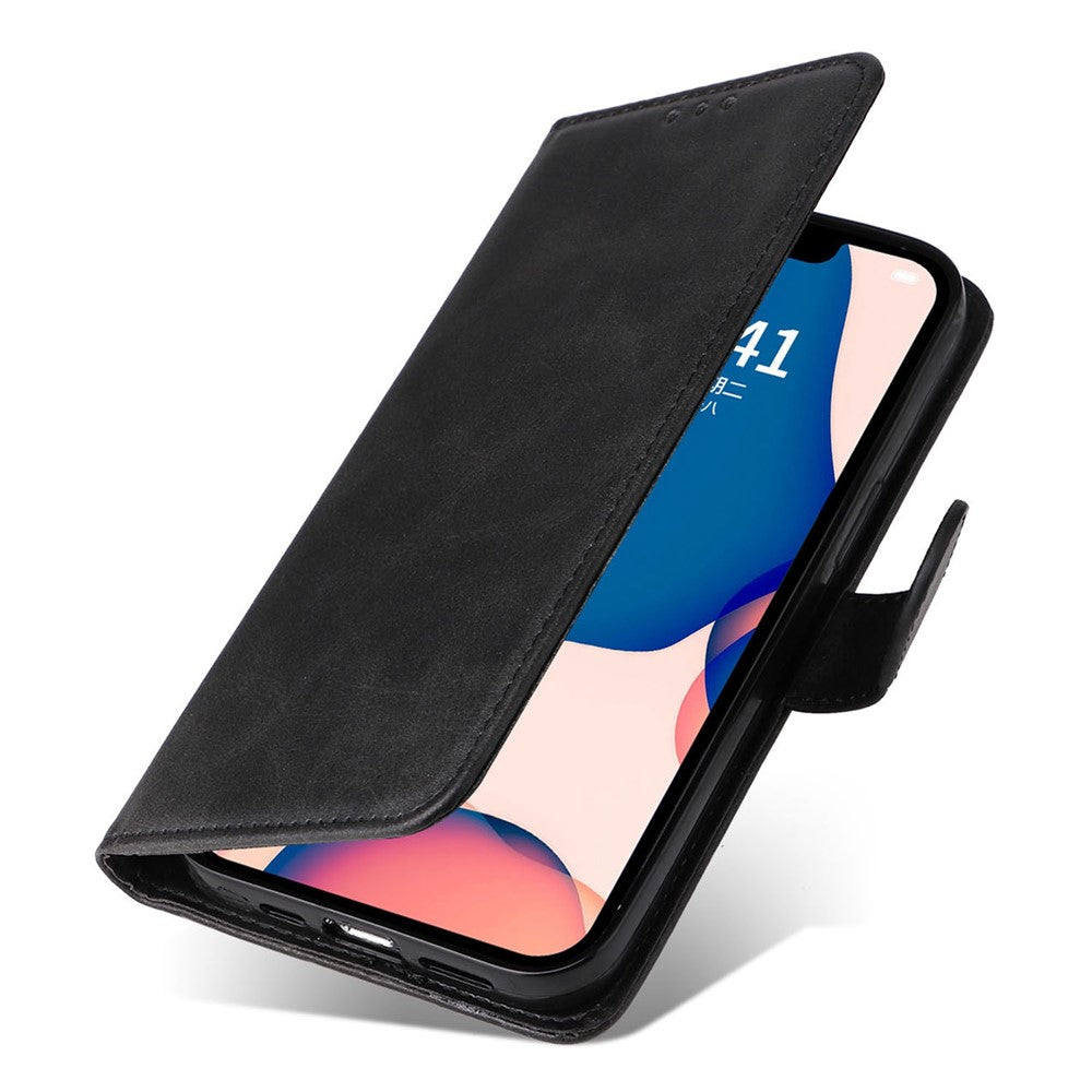 For iPhone 14 Plus Calf Texture PU Leather Magnetic Clasp Phone Stand Wallet Cover Drop-proof Case