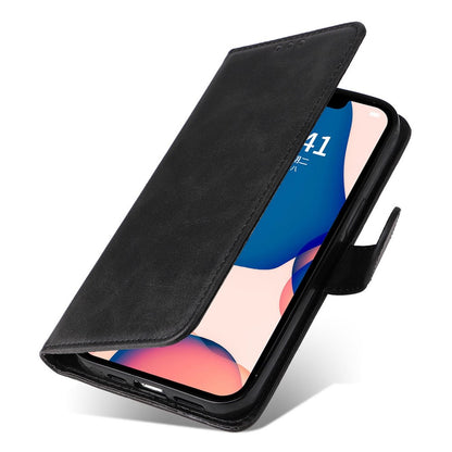 For iPhone 14 Plus Calf Texture PU Leather Magnetic Clasp Phone Stand Wallet Cover Drop-proof Case