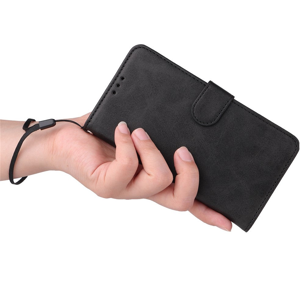 For iPhone 14 Plus Calf Texture PU Leather Magnetic Clasp Phone Stand Wallet Cover Drop-proof Case
