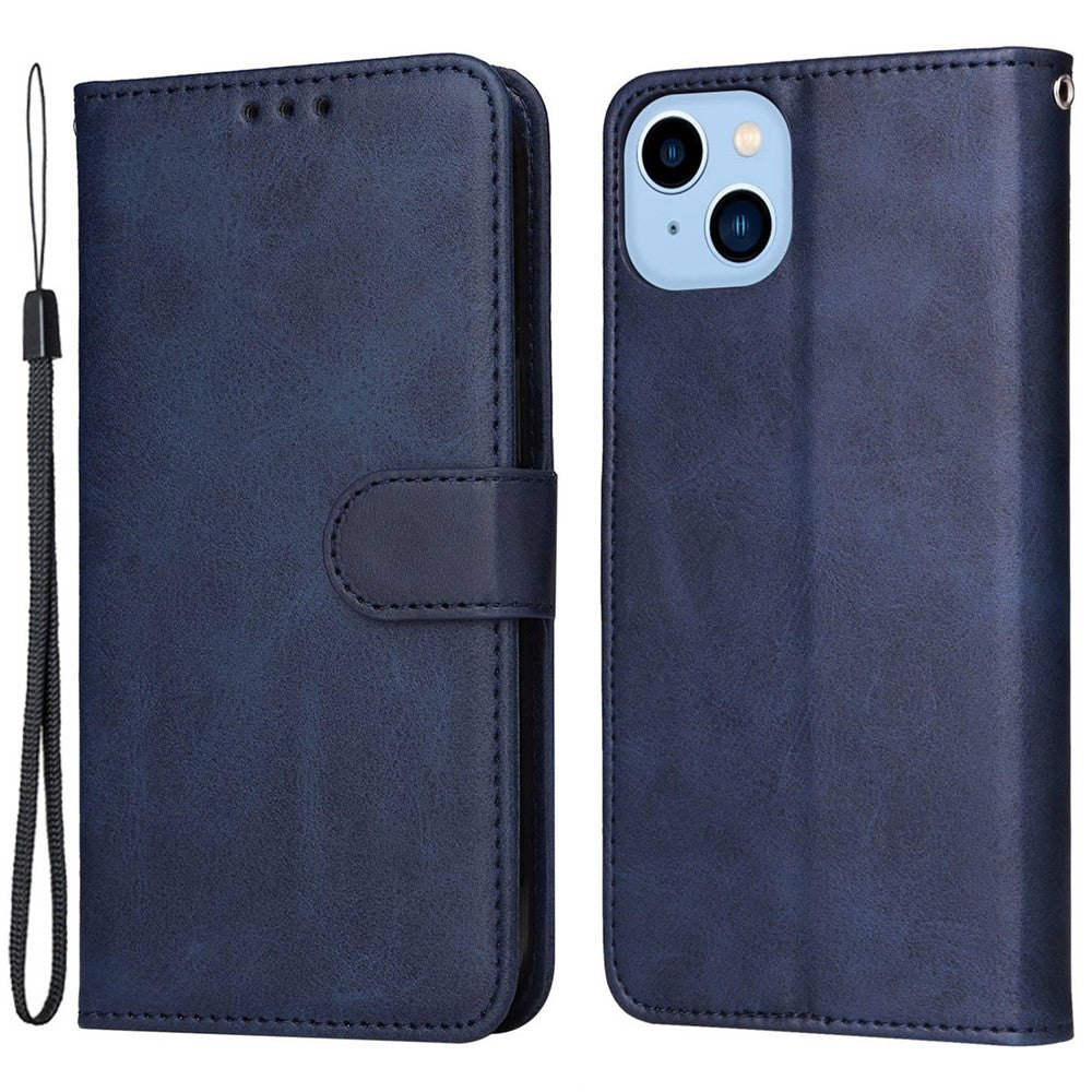 For iPhone 14 Plus Calf Texture PU Leather Magnetic Clasp Phone Stand Wallet Cover Drop-proof Case
