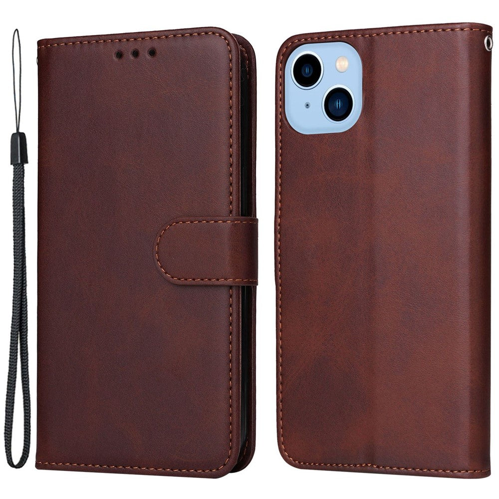 For iPhone 14 Plus Calf Texture PU Leather Magnetic Clasp Phone Stand Wallet Cover Drop-proof Case