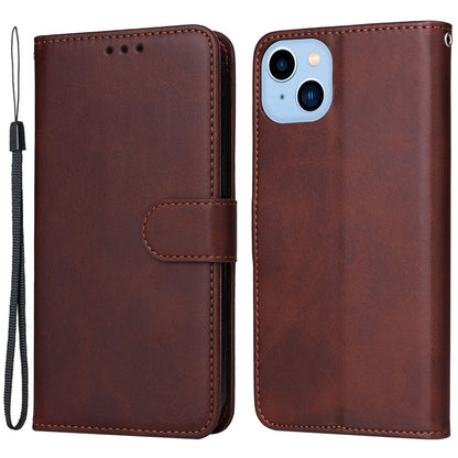 For iPhone 14 Plus Calf Texture PU Leather Magnetic Clasp Phone Stand Wallet Cover Drop-proof Case