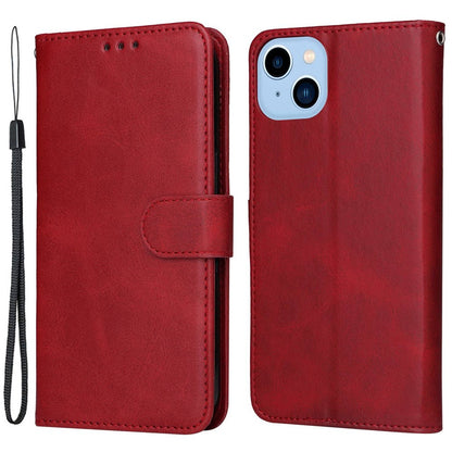 For iPhone 14 Plus Calf Texture PU Leather Magnetic Clasp Phone Stand Wallet Cover Drop-proof Case