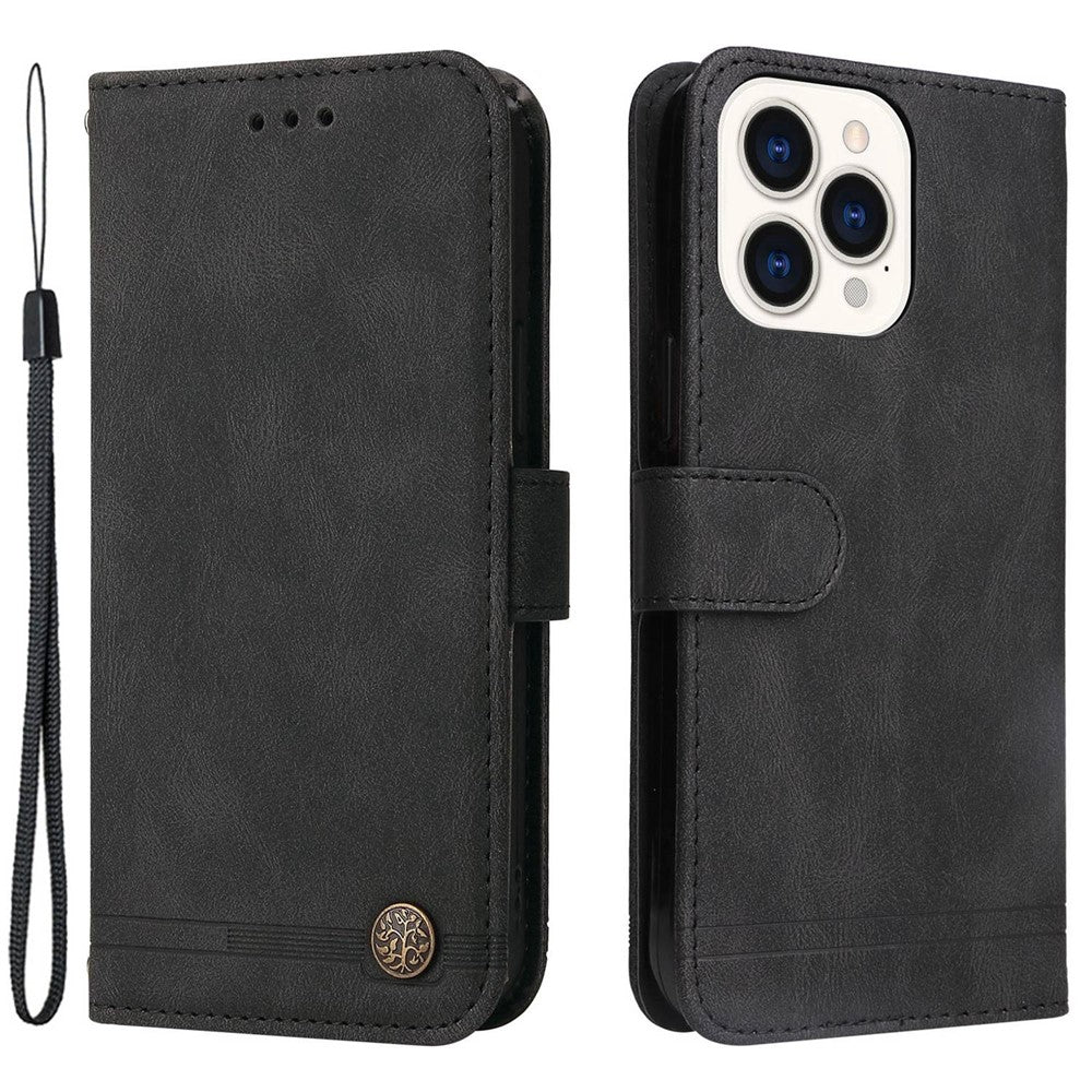 For iPhone 14 Pro Max Leather Wallet Cases Skin Touch Phone Cover Stand with Strap