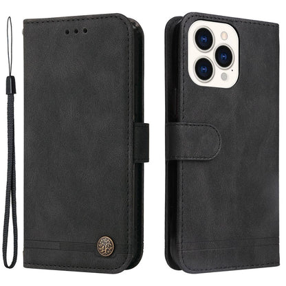 For iPhone 14 Pro Max Leather Wallet Cases Skin Touch Phone Cover Stand with Strap