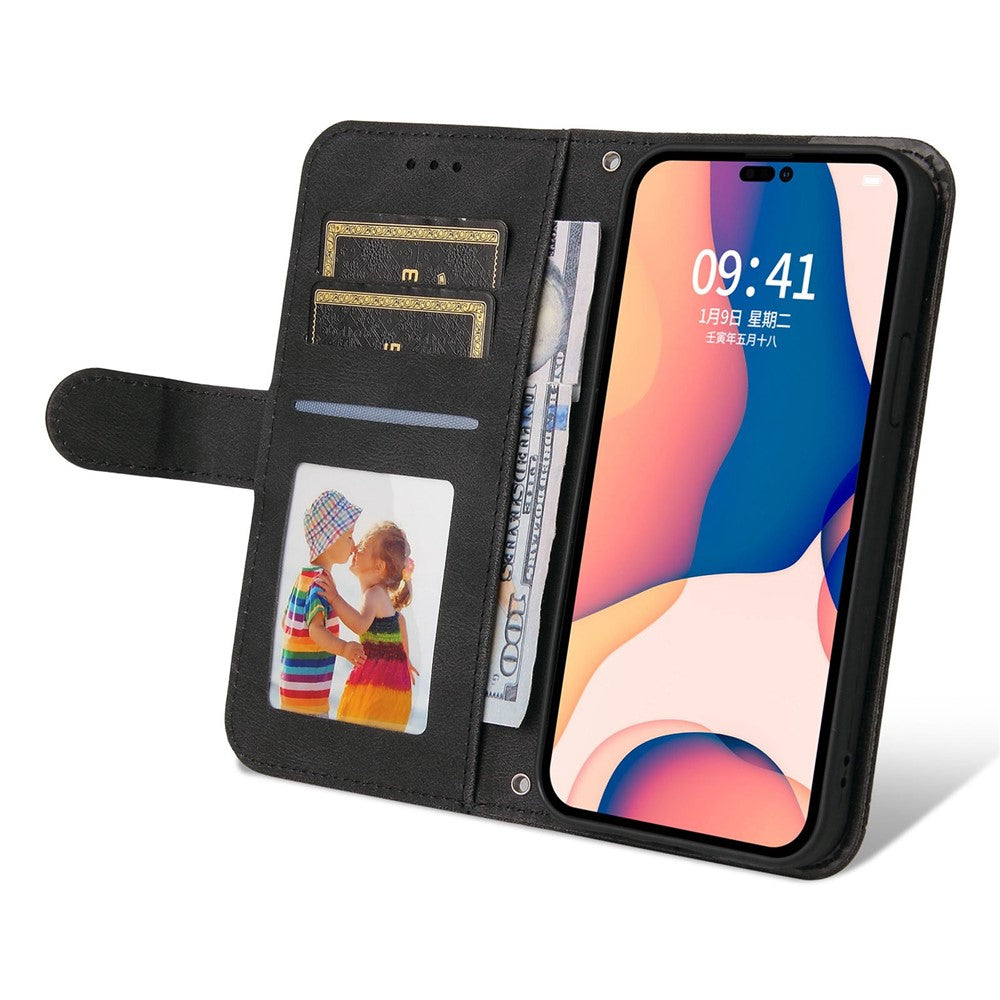 For iPhone 14 Pro Max Leather Wallet Cases Skin Touch Phone Cover Stand with Strap