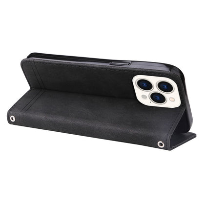 For iPhone 14 Pro Max Leather Wallet Cases Skin Touch Phone Cover Stand with Strap