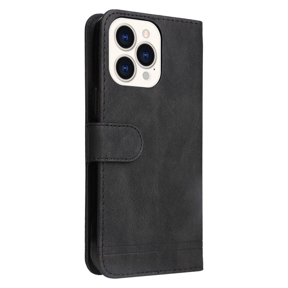 For iPhone 14 Pro Max Leather Wallet Cases Skin Touch Phone Cover Stand with Strap