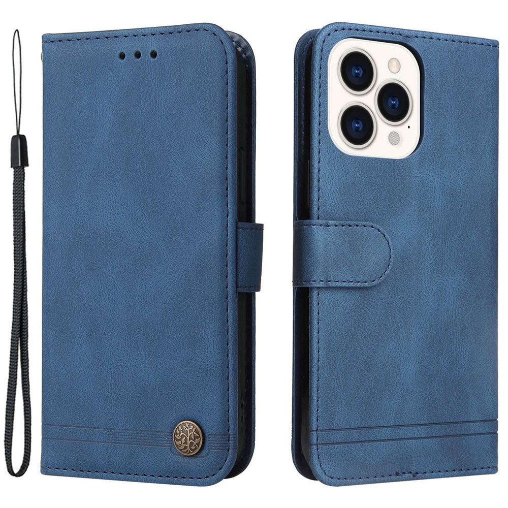 For iPhone 14 Pro Max Leather Wallet Cases Skin Touch Phone Cover Stand with Strap