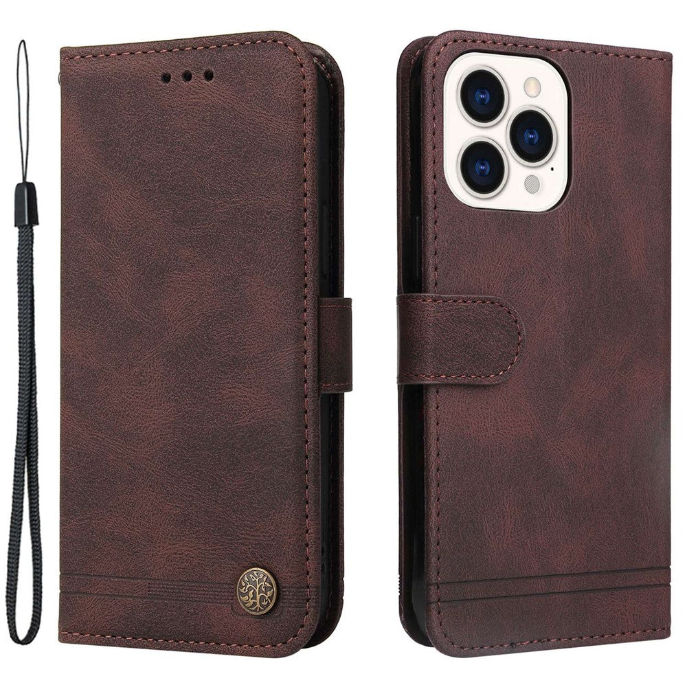 For iPhone 14 Pro Max Leather Wallet Cases Skin Touch Phone Cover Stand with Strap