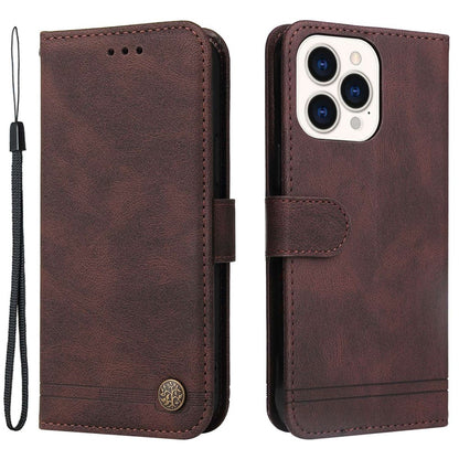 For iPhone 14 Pro Max Leather Wallet Cases Skin Touch Phone Cover Stand with Strap