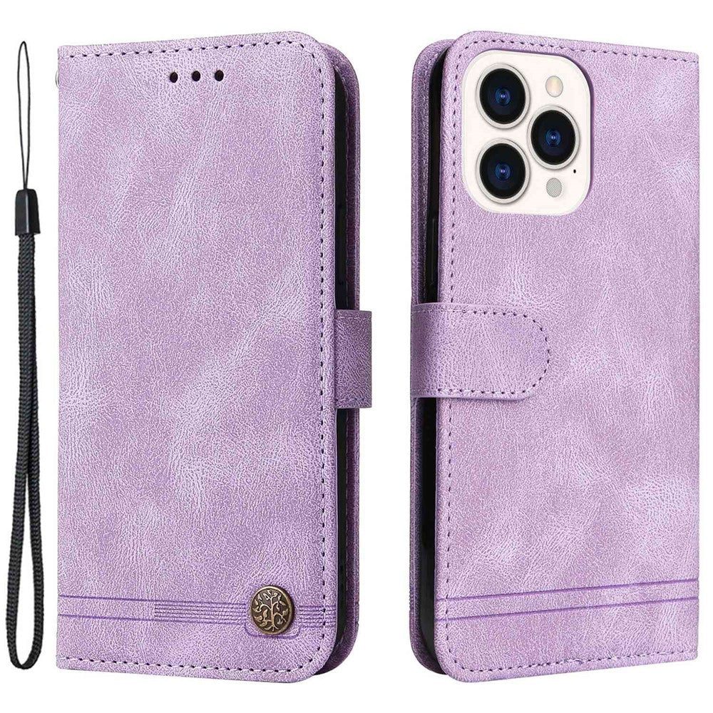 For iPhone 14 Pro Max Leather Wallet Cases Skin Touch Phone Cover Stand with Strap