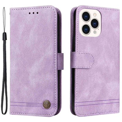 For iPhone 14 Pro Max Leather Wallet Cases Skin Touch Phone Cover Stand with Strap