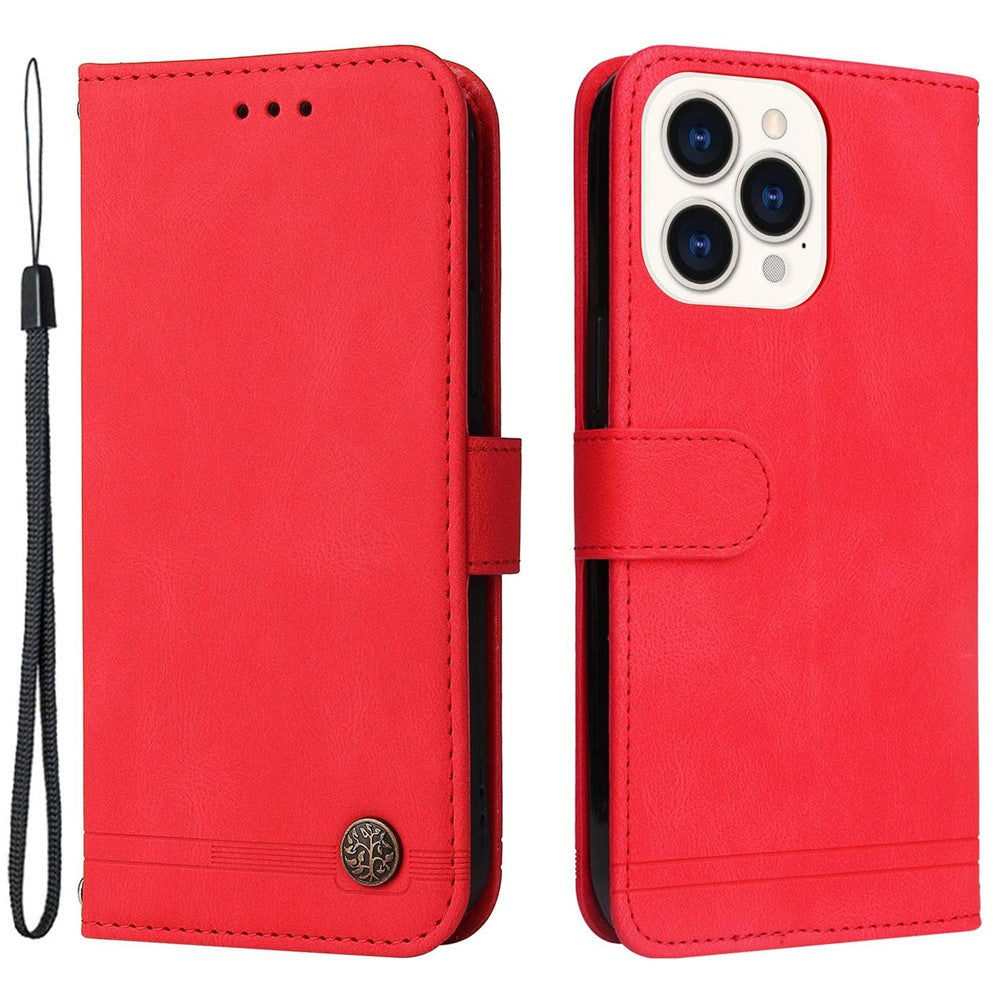 For iPhone 14 Pro Max Leather Wallet Cases Skin Touch Phone Cover Stand with Strap