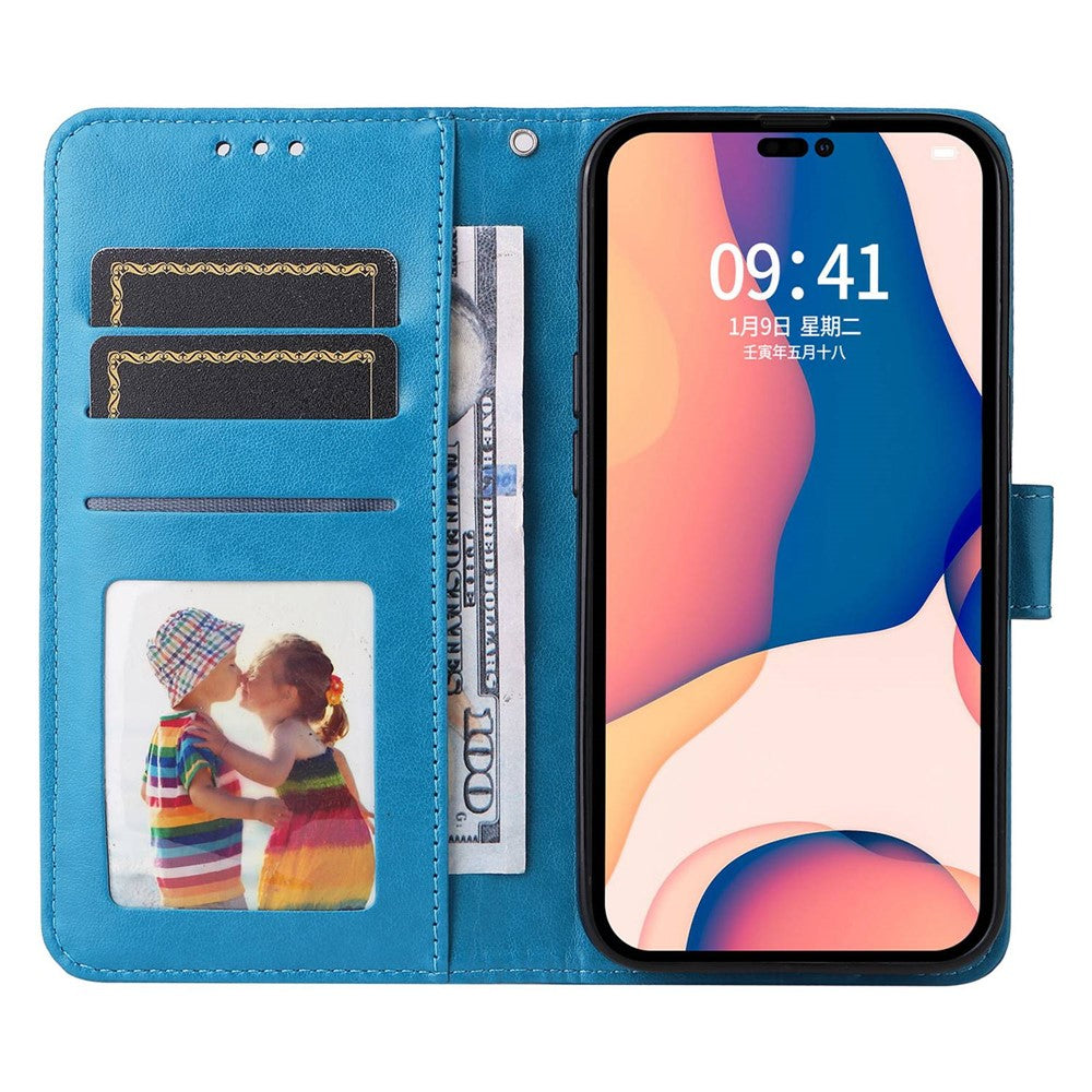 For iPhone 14 Pro Max 6.7 inch PU Leather Sunflower Imprinting Protective Case Flip Stand Wallet Mobile Phone Cover with Strap